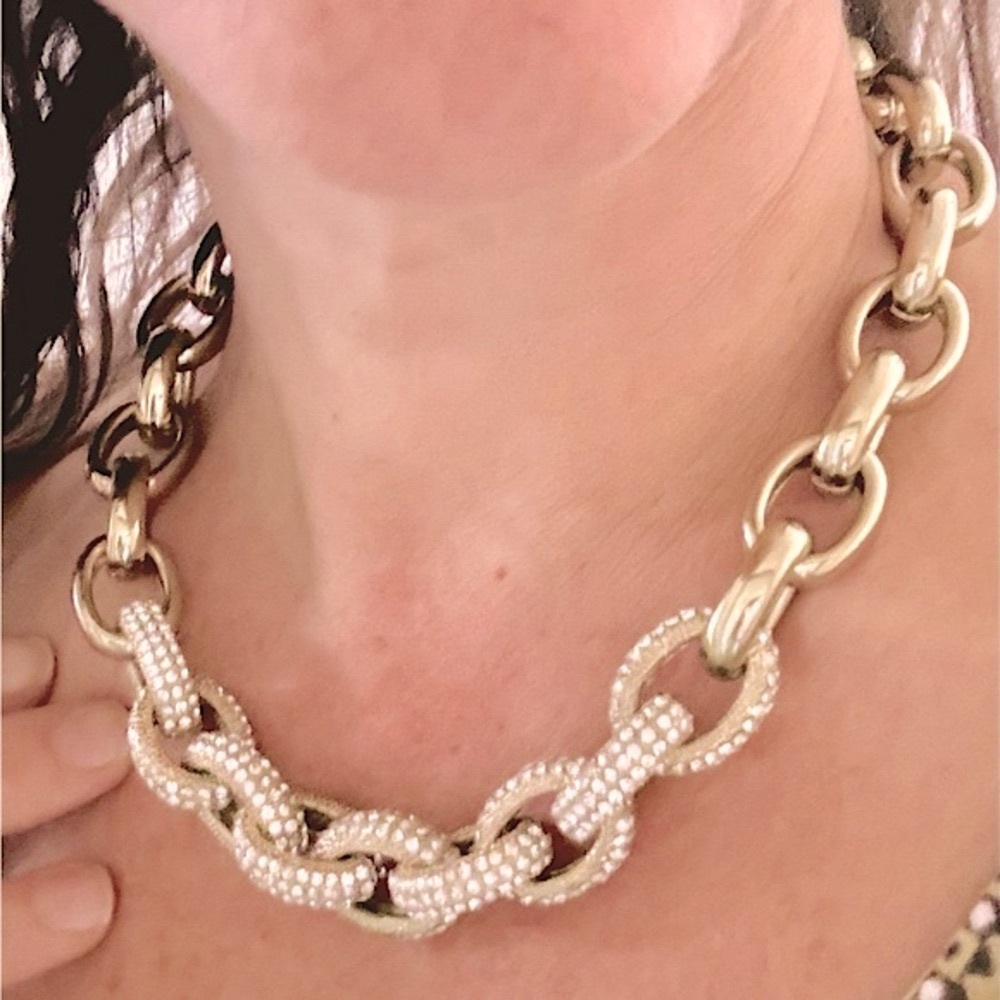 Chunky Gold Snake Chain + Pavé Crystal Necklace